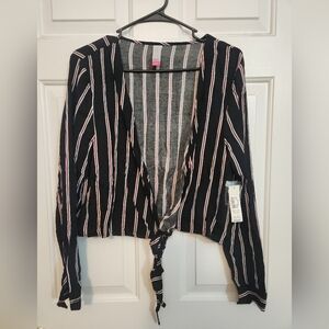 No Boundaries Black Crop Top with Pink and White Stripes